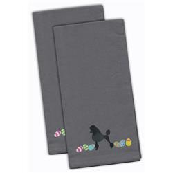 Poodle Easter Gray Embroidered Kitchen Towel - Set of 2