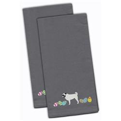 Pug Easter Gray Embroidered Kitchen Towel - Set of 2