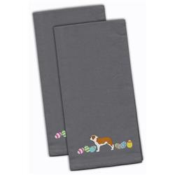 Picture of Carolines Treasures CK1680GYTWE Saint Bernard Easter Gray Embroidered Kitchen Towel - Set of 2