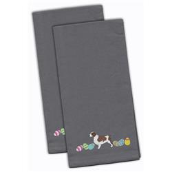 Picture of Carolines Treasures CK1692GYTWE Welsh Springer Spaniel Easter Gray Embroidered Kitchen Towel - Set of 2