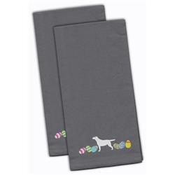 Picture of Carolines Treasures CK1694GYTWE Yellow Labrador Retriever Easter Gray Embroidered Kitchen Towel - Set of 2