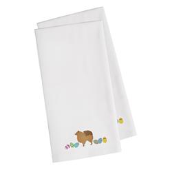 Pomeranian Easter White Embroidered Kitchen Towel - Set of 2