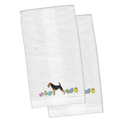 Picture of Carolines Treasures CK1594KTEMB Airedale Terrier Easter White Embroidered Plush Hand Towel - Set of 2