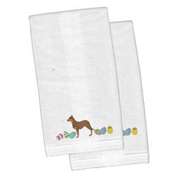 Picture of Carolines Treasures CK1600KTEMB Australian Kelpie Easter White Embroidered Plush Hand Towel - Set of 2