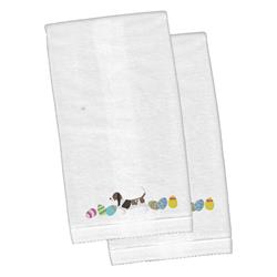 Picture of Carolines Treasures CK1603KTEMB Basset Hound Easter White Embroidered Plush Hand Towel - Set of 2