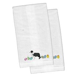 Picture of Carolines Treasures CK1610KTEMB Black Border Collie Easter White Embroidered Plush Hand Towel - Set of 2