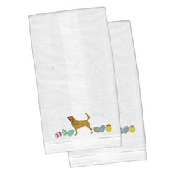Picture of Carolines Treasures CK1612KTEMB Bloodhound Easter White Embroidered Plush Hand Towel - Set of 2