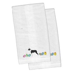 Picture of Carolines Treasures CK1614KTEMB Boston Terrier Easter White Embroidered Plush Hand Towel - Set of 2