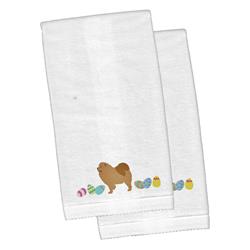 Picture of Carolines Treasures CK1626KTEMB Chow Chow Easter White Embroidered Plush Hand Towel - Set of 2