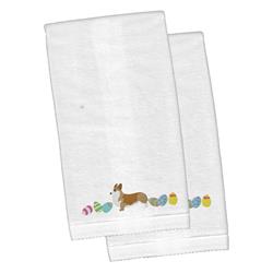 Picture of Carolines Treasures CK1629KTEMB Corgi Easter White Embroidered Plush Hand Towel - Set of 2