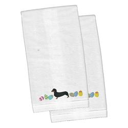 Picture of Carolines Treasures CK1631KTEMB Dachshund Easter White Embroidered Plush Hand Towel - Set of 2