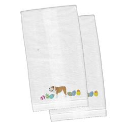Picture of Carolines Treasures CK1636KTEMB English Bulldog Easter White Embroidered Plush Hand Towel - Set of 2