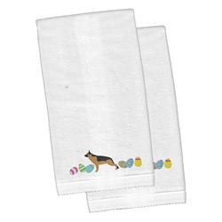 Picture of Carolines Treasures CK1644KTEMB German Shepherd Easter White Embroidered Plush Hand Towel - Set of 2
