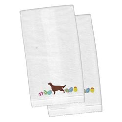 Picture of Carolines Treasures CK1652KTEMB Irish Setter Easter White Embroidered Plush Hand Towel - Set of 2