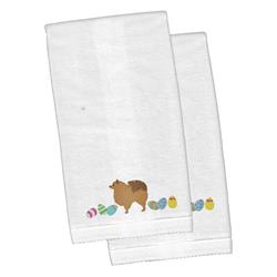 Pomeranian Easter White Embroidered Plush Hand Towel - Set of 2
