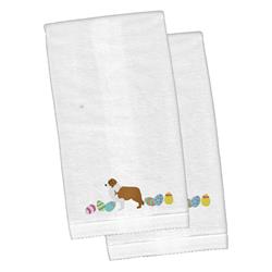 Picture of Carolines Treasures CK1677KTEMB Red Border Collie Easter White Embroidered Plush Hand Towel - Set of 2