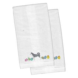 Picture of Carolines Treasures CK1687KTEMB Siberian Husky Easter White Embroidered Plush Hand Towel - Set of 2