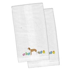 Picture of Carolines Treasures CK1688KTEMB Sabueso Espanol Easter White Embroidered Plush Hand Towel - Set of 2