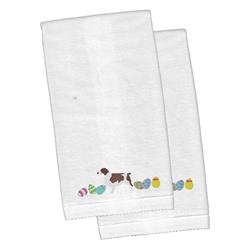 Picture of Carolines Treasures CK1692KTEMB Welsh Springer Spaniel Easter White Embroidered Plush Hand Towel - Set of 2
