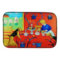 Airedale Terrier With Lady in the Kitchen Dish Drying Mat
