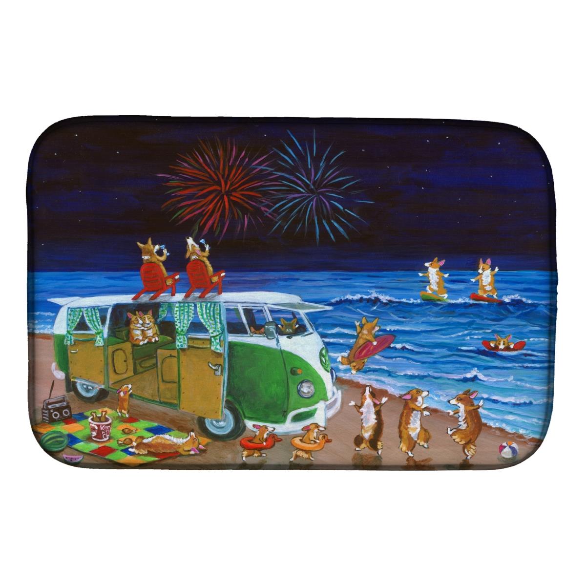 Corgi Beach Party Volkswagon Bus Fireworks Dish Drying Mat