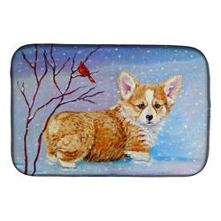 7327DDM Corgi Pup Snow Cardinal Dish Drying Mat