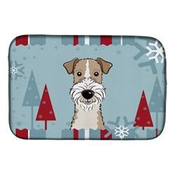 Winter Holiday Wire Haired Fox Terrier Dish Drying Mat