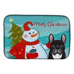 Snowman With French Bulldog Dish Drying Mat