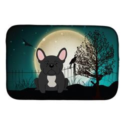 Halloween Scary French Bulldog Black Dish Drying Mat