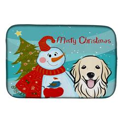 Snowman With Golden Retriever Dish Drying Mat