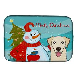 Snowman With Golden Retriever Dish Drying Mat