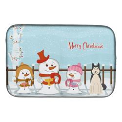 Merry Christmas Carolers West Siberian Laika Spitz Dish Drying Mat