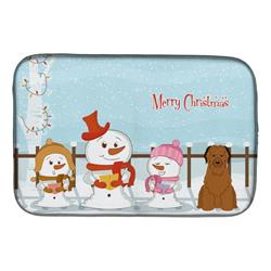 Merry Christmas Carolers Briard Brown Dish Drying Mat