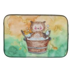 Owl Bathing Watercolor Dish Drying Mat