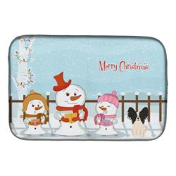 Merry Christmas Carolers Papillon Black & White Dish Drying Mat