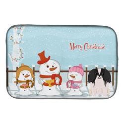 Merry Christmas Carolers Pekingnese Black & White Dish Drying Mat