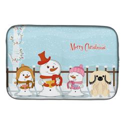 Merry Christmas Carolers Pekingnese Cream Dish Drying Mat