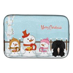 Merry Christmas Carolers Pekingnese Black Dish Drying Mat