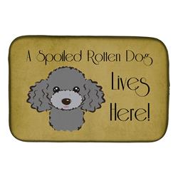 Silver Gray Poodle Spoiled Dog Lives Here Dish Drying Mat