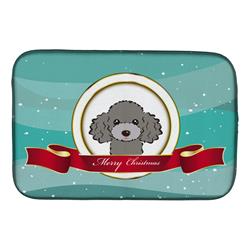 Silver Gray Poodle Merry Christmas Dish Drying Mat
