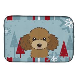 Winter Holiday Chocolate Brown Poodle Dish Drying Mat