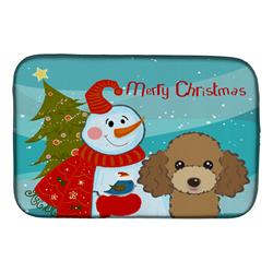Snowman With Chocolate Brown Poodle Dish Drying Mat