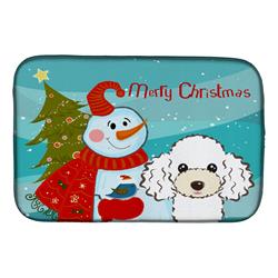 Snowman With White Poodle Dish Drying Mat