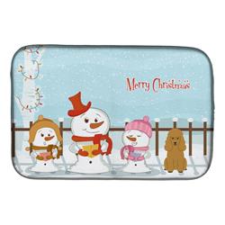 Merry Christmas Carolers Poodle Tan Dish Drying Mat