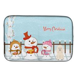Merry Christmas Carolers Poodle White Dish Drying Mat