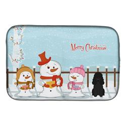 Merry Christmas Carolers Poodle Black Dish Drying Mat