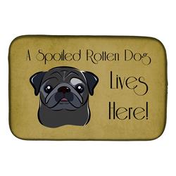 Black Pug Spoiled Dog Lives Here Dish Drying Mat