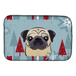 Winter Holiday Fawn Pug Dish Drying Mat