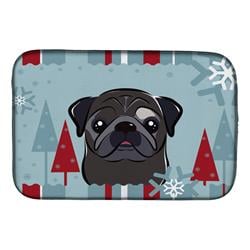 Winter Holiday Black Pug Dish Drying Mat