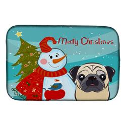 Snowman With Fawn Pug Dish Drying Mat